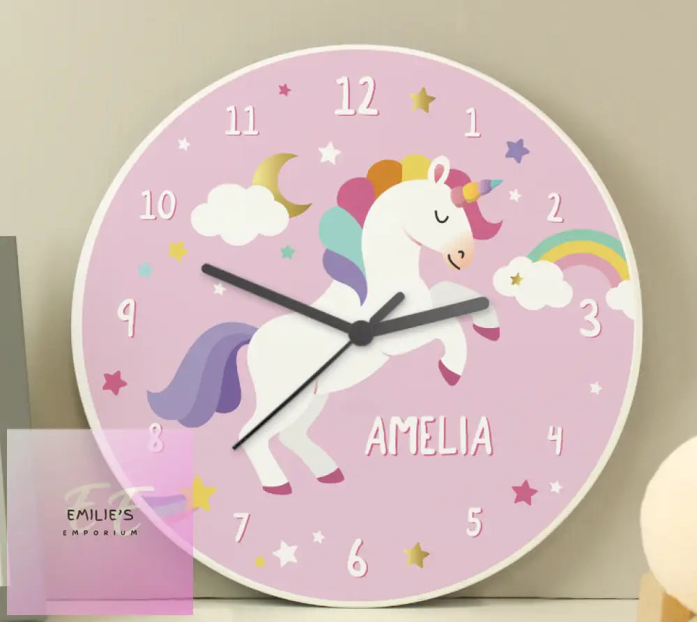 Personalised Unicorn Wooden Childrens Clock