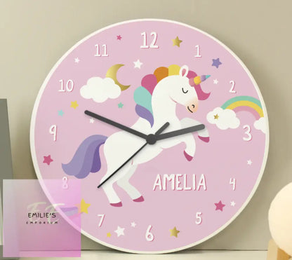 Personalised Unicorn Wooden Childrens Clock