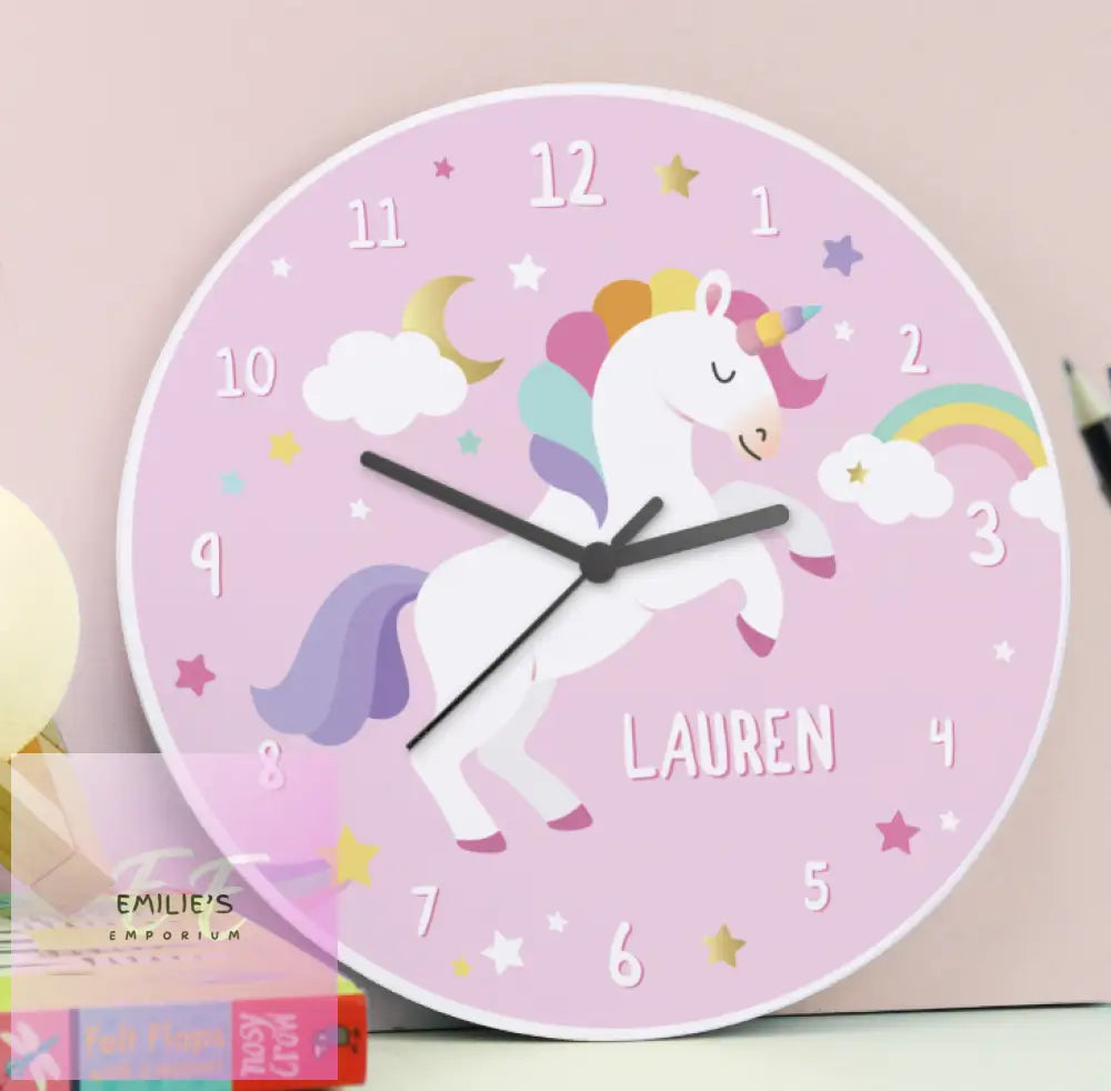 Personalised Unicorn Wooden Childrens Clock