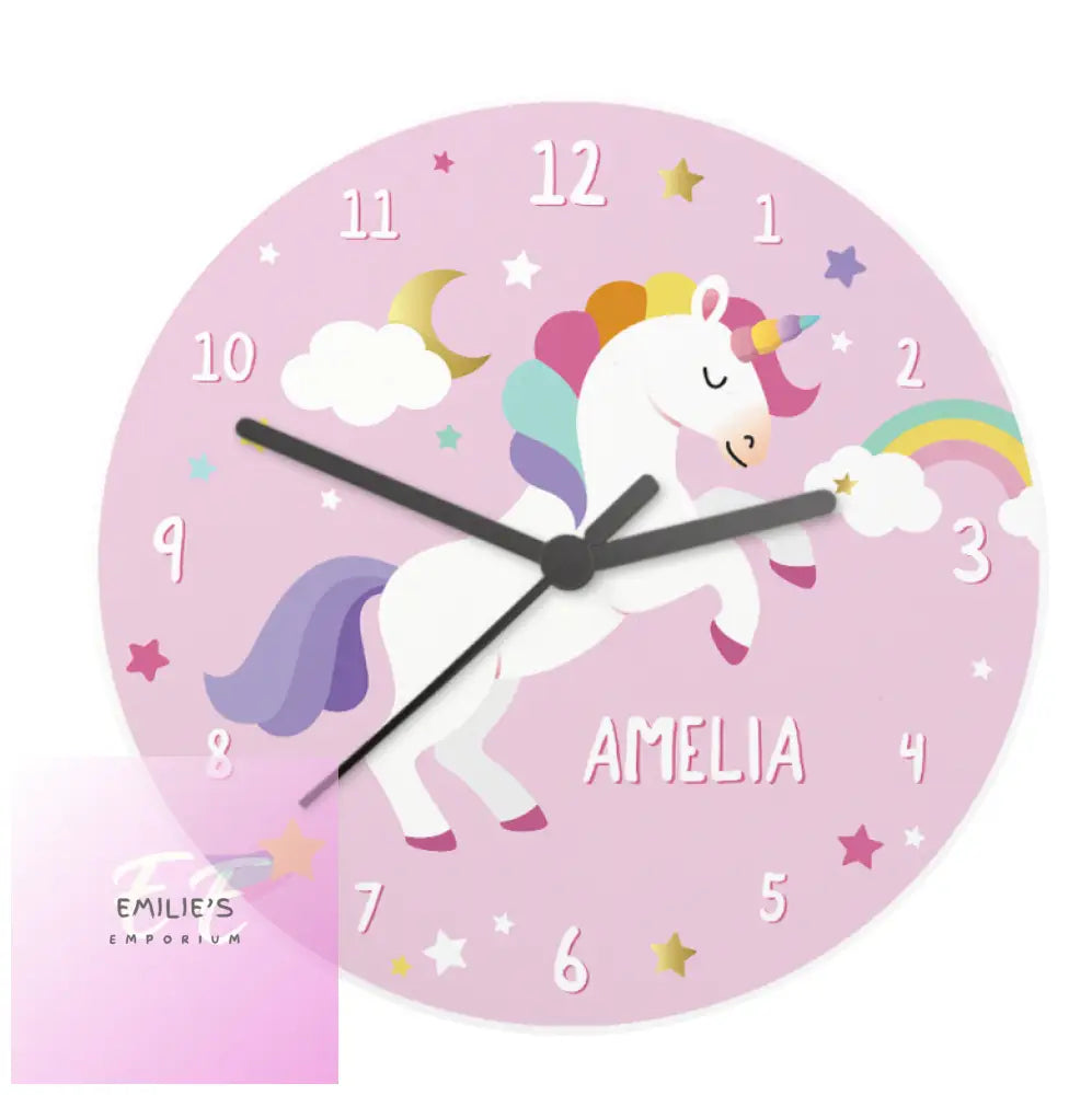 Personalised Unicorn Wooden Childrens Clock