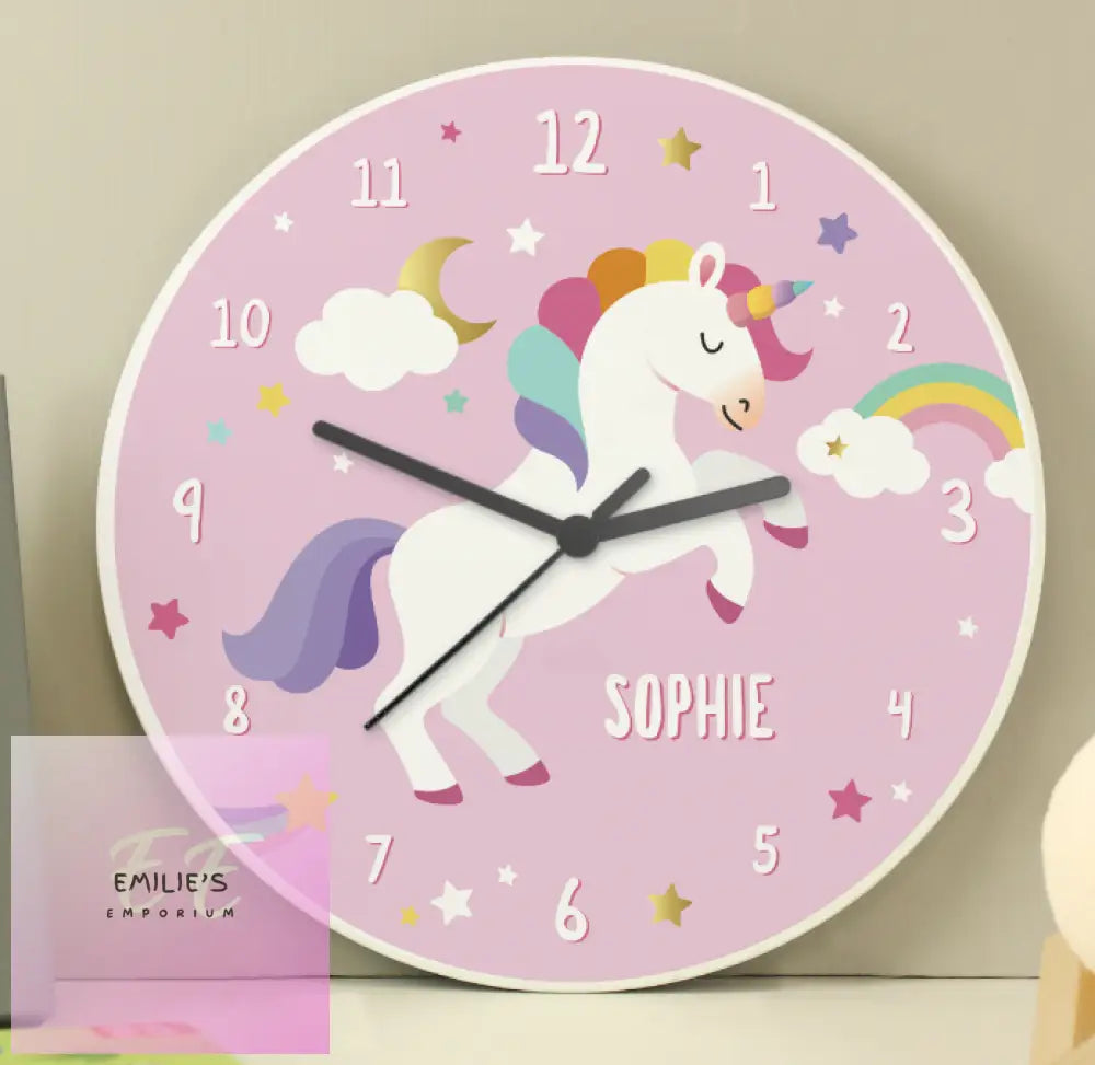 Personalised Unicorn Wooden Childrens Clock