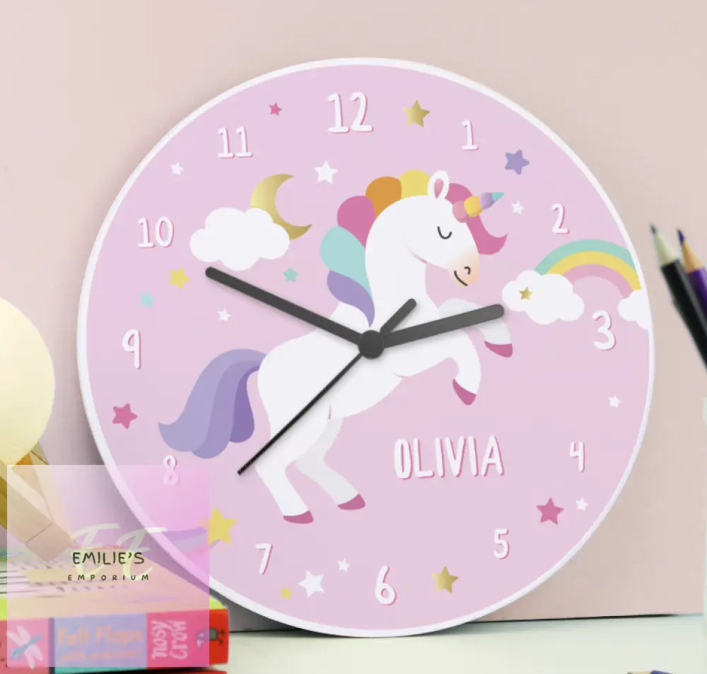 Personalised Unicorn Wooden Childrens Clock