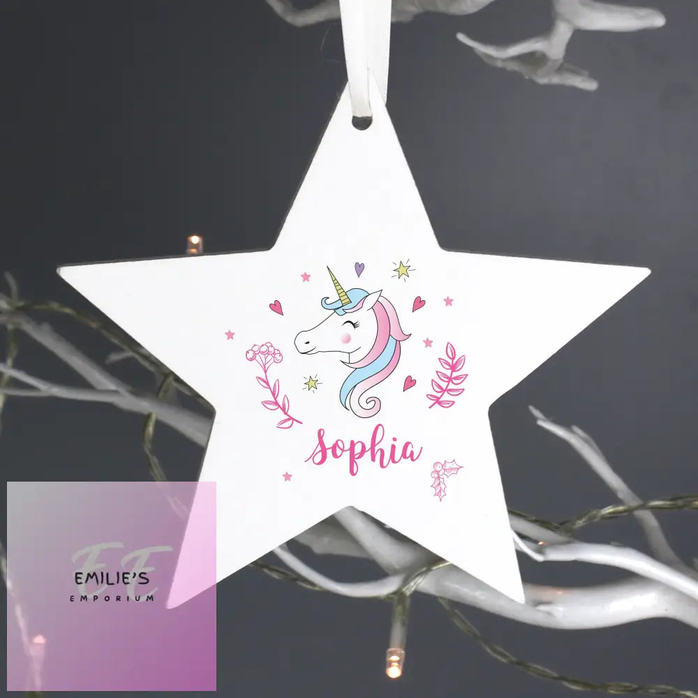 Personalised Unicorn Wooden Star Decoration