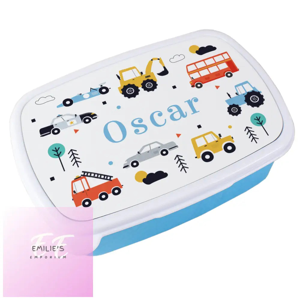 Personalised Vehicles Name Only Blue Lunch Box