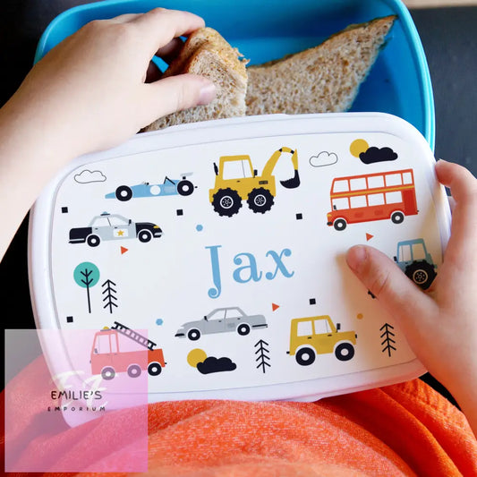 Personalised Vehicles Name Only Blue Lunch Box