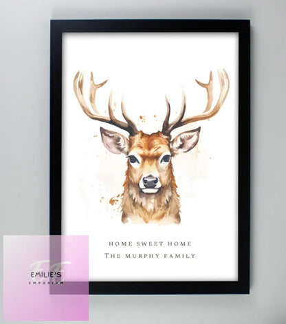 Personalised Watercolour Stag A4 Framed Print