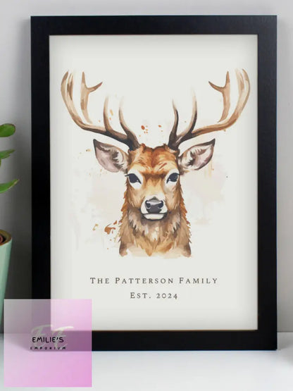 Personalised Watercolour Stag A4 Framed Print