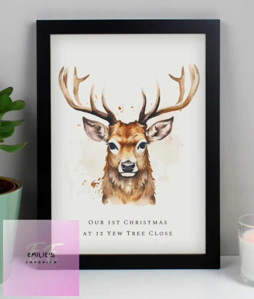 Personalised Watercolour Stag A4 Framed Print