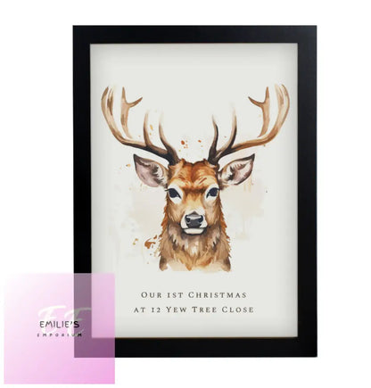 Personalised Watercolour Stag A4 Framed Print