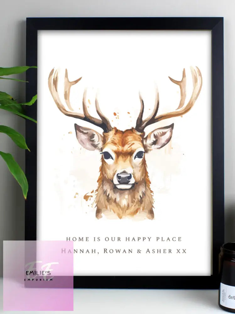 Personalised Watercolour Stag A4 Framed Print