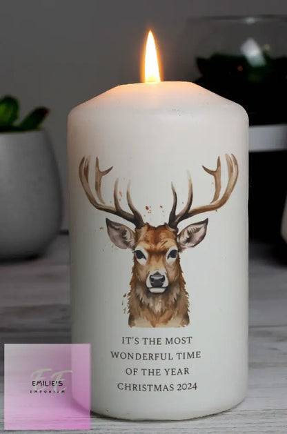 Personalised Watercolour Stag Pillar Candle