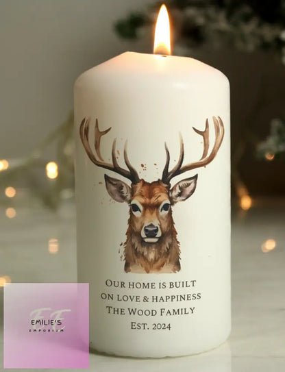 Personalised Watercolour Stag Pillar Candle