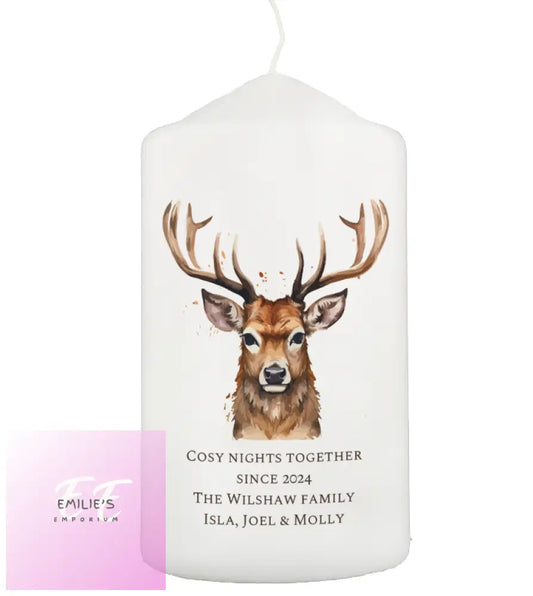 Personalised Watercolour Stag Pillar Candle