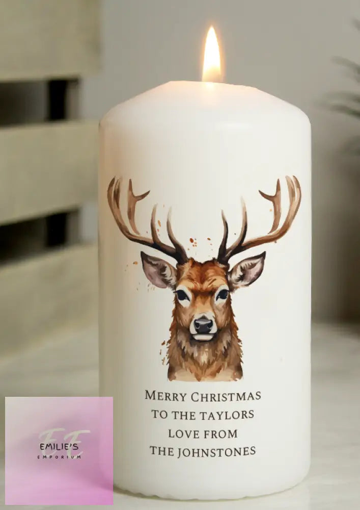 Personalised Watercolour Stag Pillar Candle