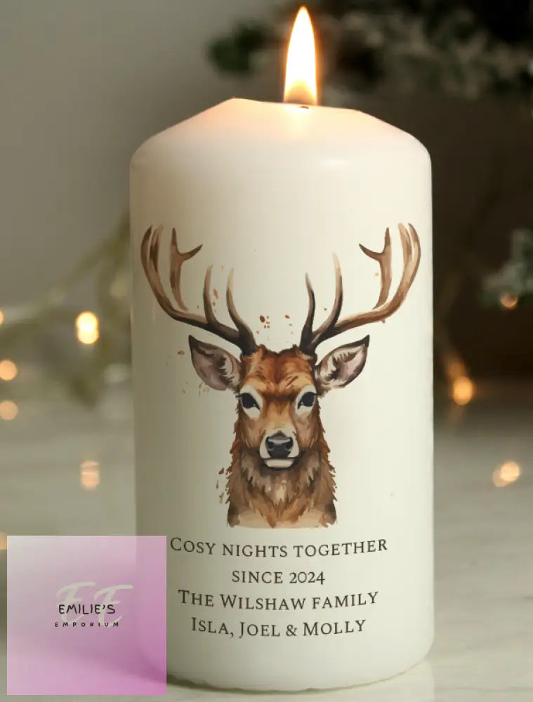 Personalised Watercolour Stag Pillar Candle