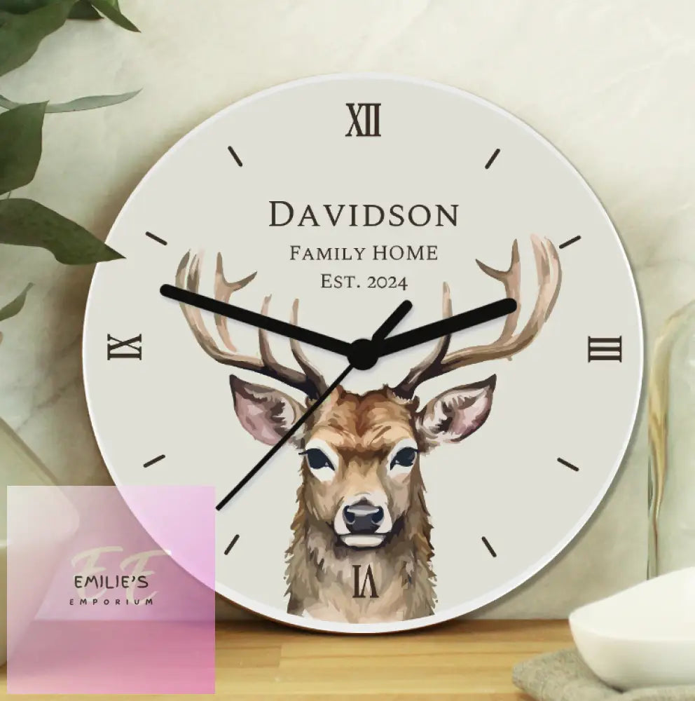 Personalised Watercolour Stag Wooden Clock