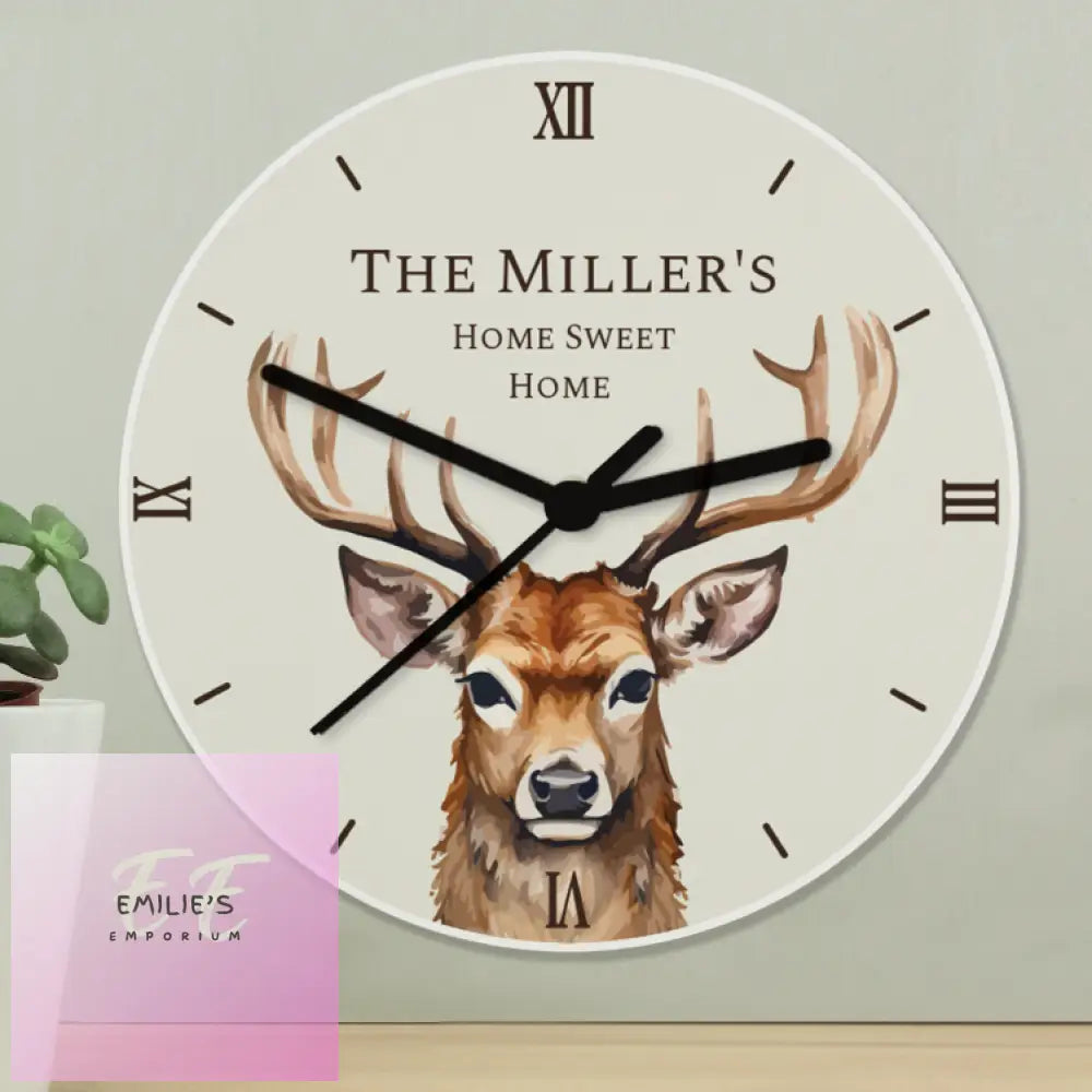 Personalised Watercolour Stag Wooden Clock