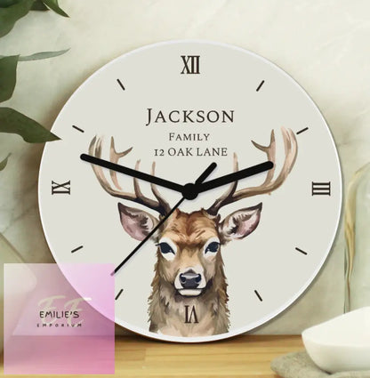 Personalised Watercolour Stag Wooden Clock