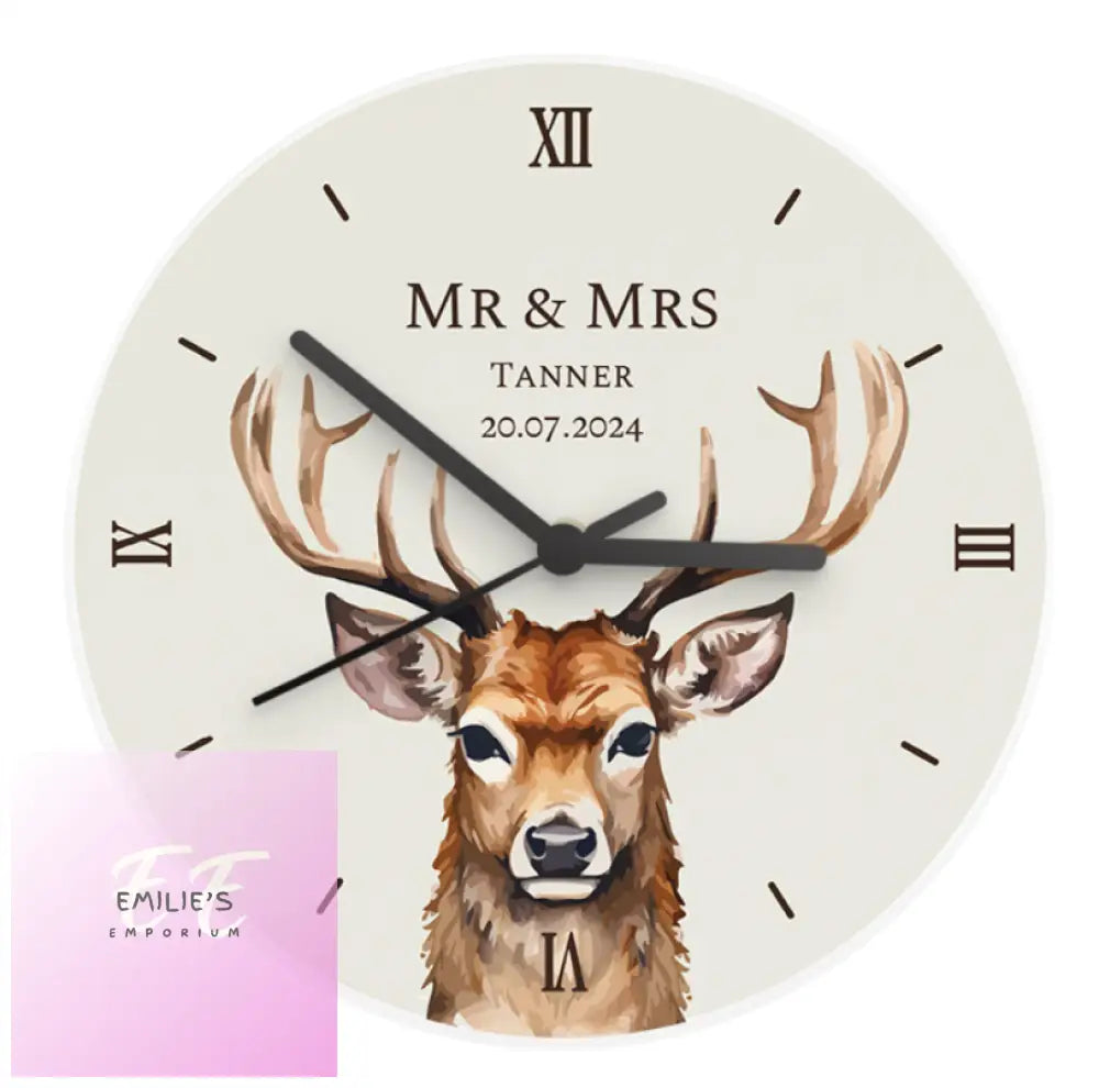 Personalised Watercolour Stag Wooden Clock