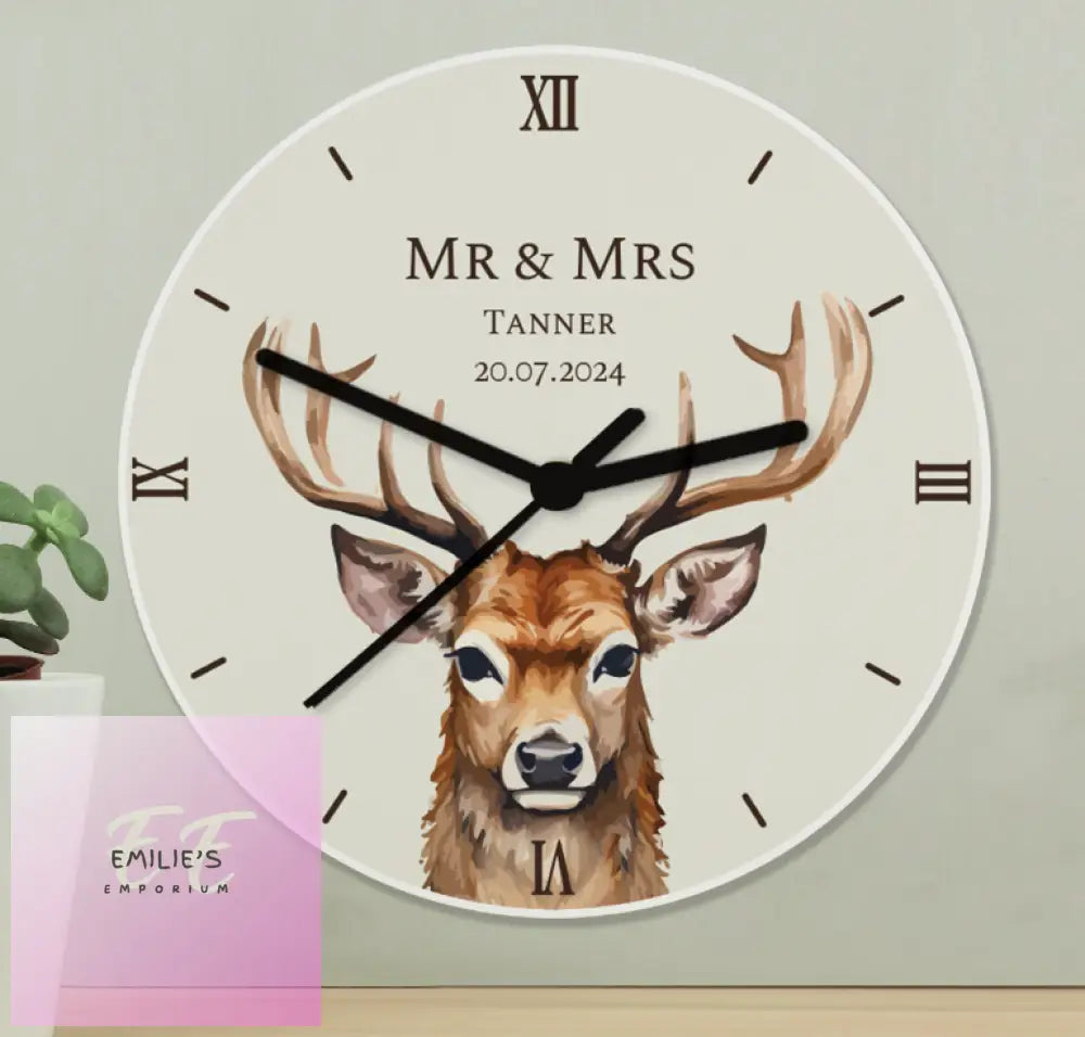 Personalised Watercolour Stag Wooden Clock