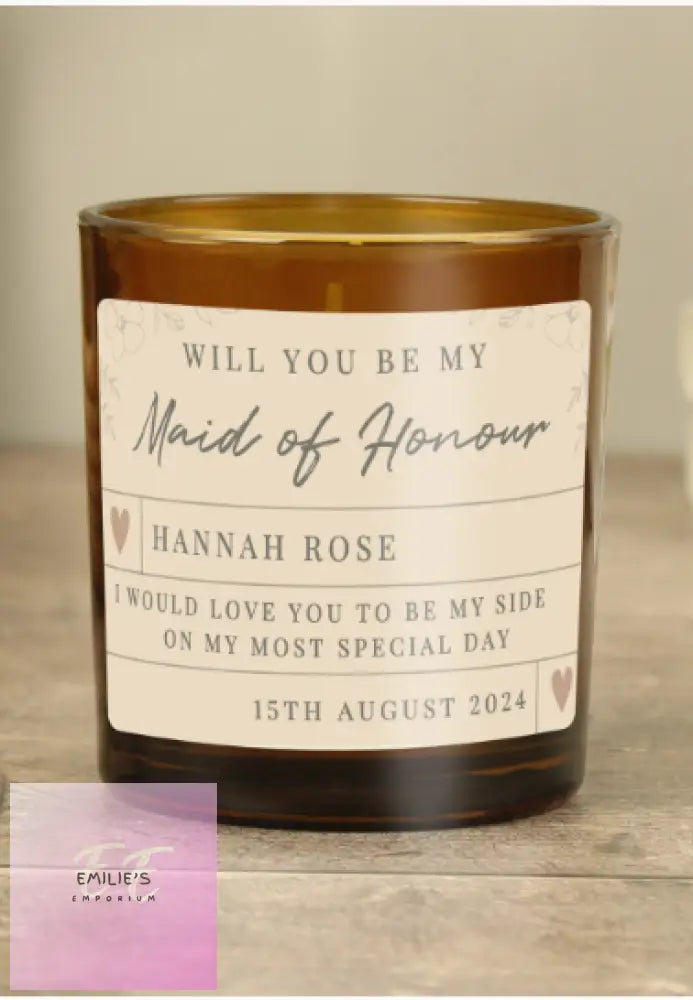 Personalised Wedding Party Amber Glass Candle