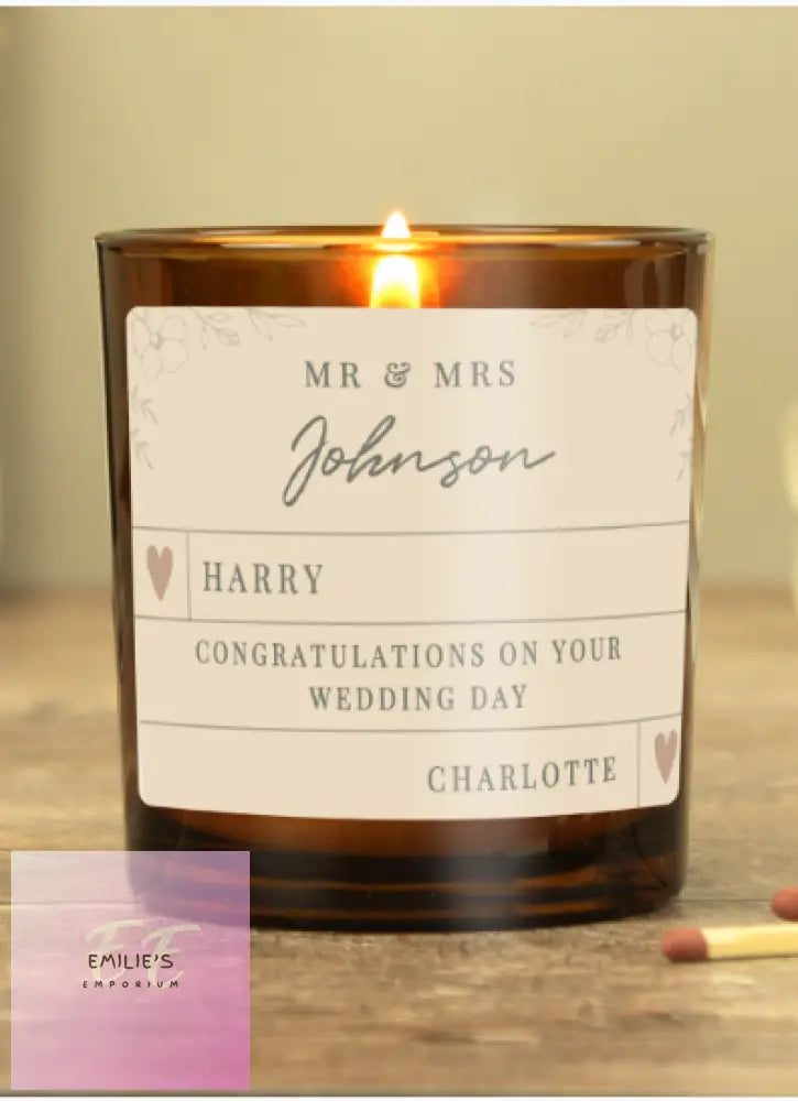 Personalised Wedding Party Amber Glass Candle