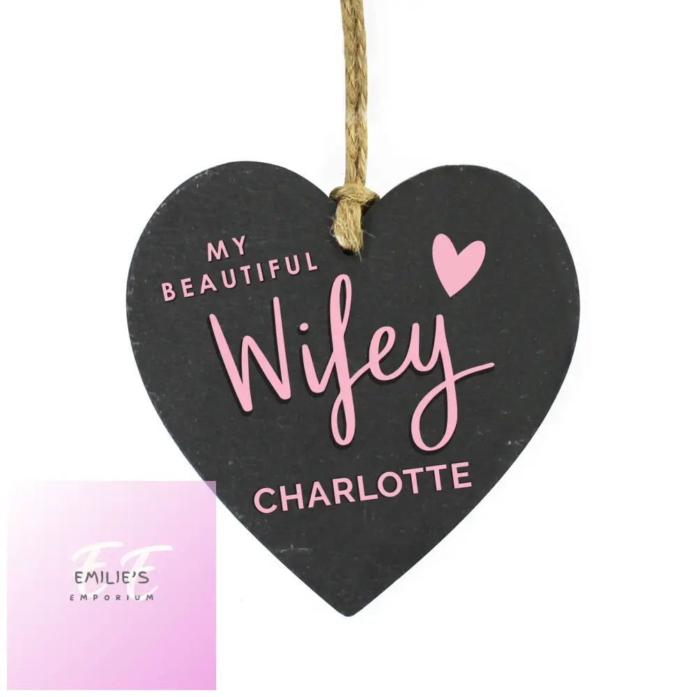 Personalised Wifey Slate Heart Decoration