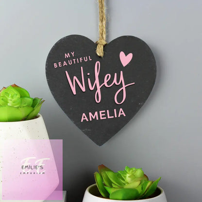 Personalised Wifey Slate Heart Decoration