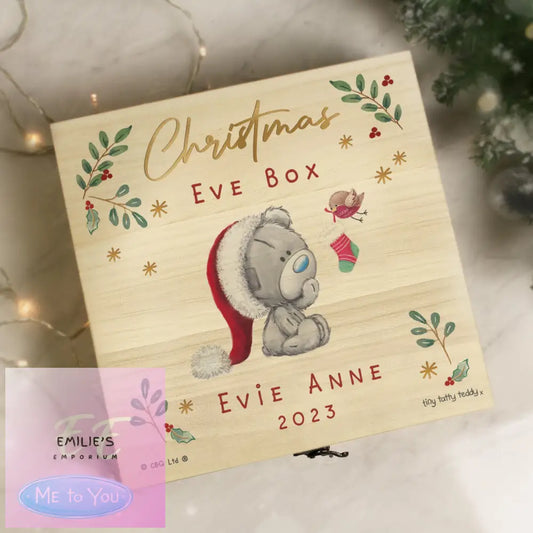 Personalised Winter Explorer Christmas Eve Tiny Tatty Teddy Large Wooden Keepsake Box