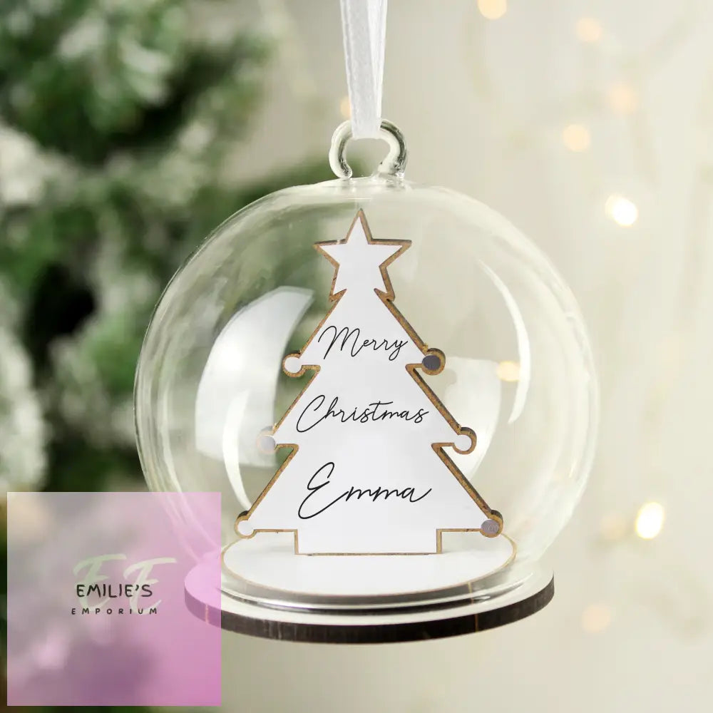 Personalised Wooden Christmas Tree Glass Bauble