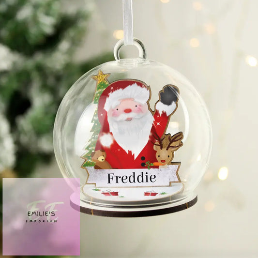 Personalised Wooden Santa Glass Bauble