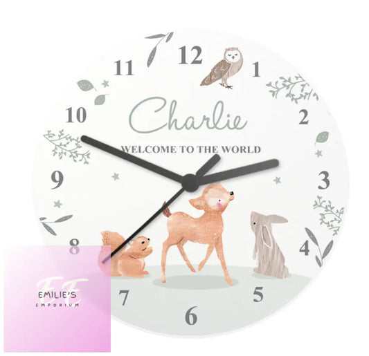 Personalised Woodland Animals Wooden Nursery Clock