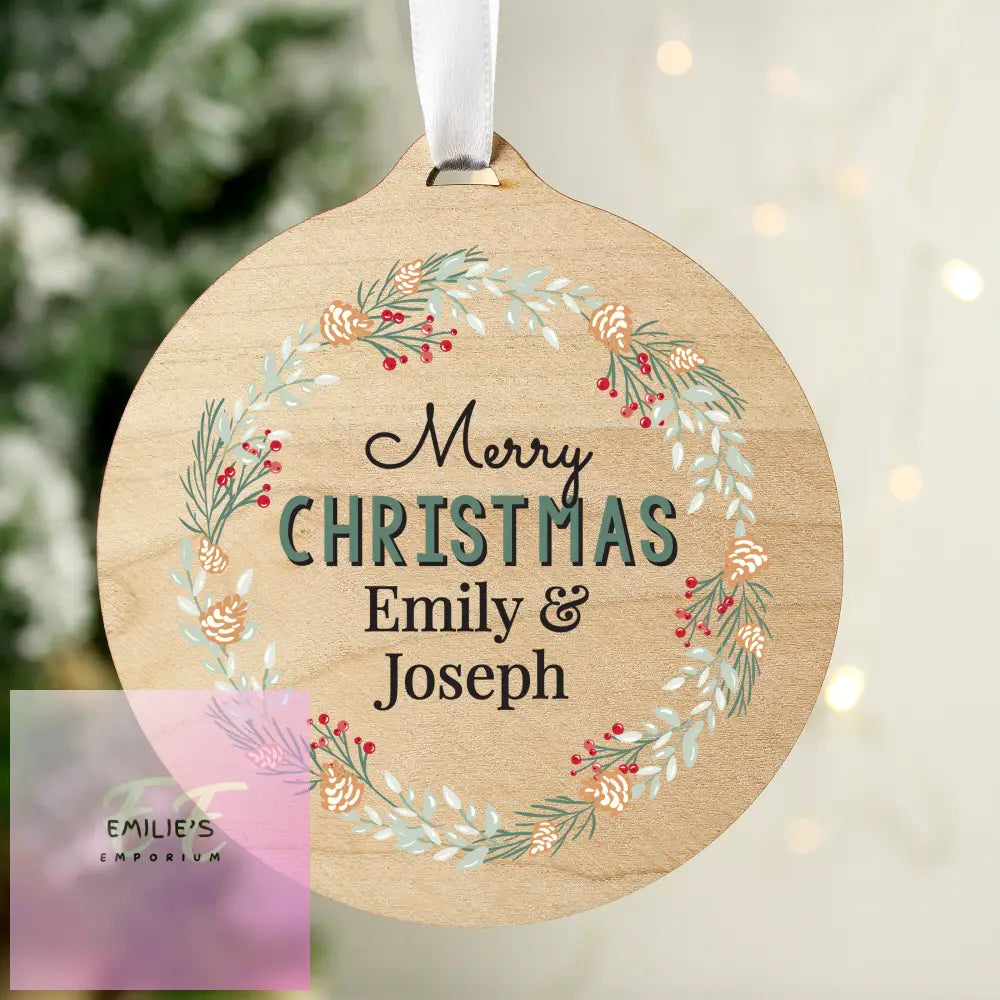 Personalised Wreath Round Wooden Decoration