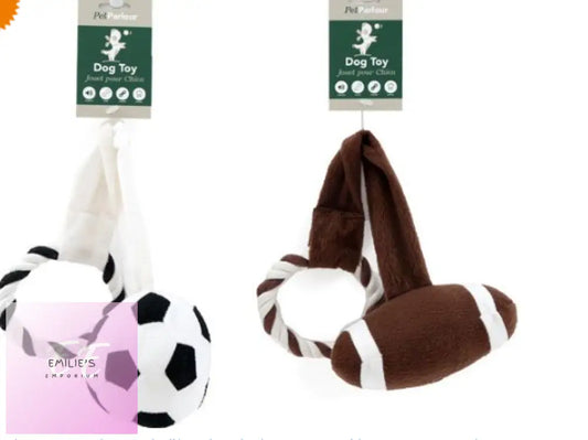 Pet Parlour - Squeaky Football/Rugby Plush Dog Toy With Rope Assorted X6
