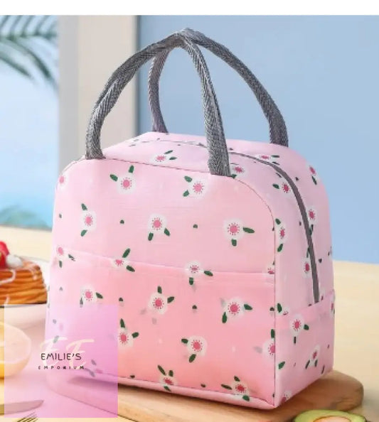 Pink Flowers Thermal Lunch Bag