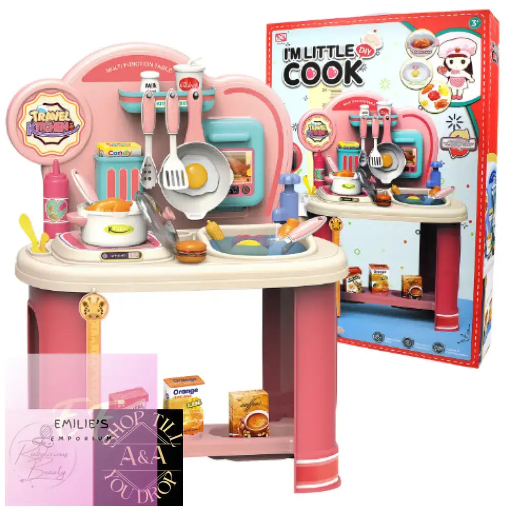 Pink Kids Kitchen Playset With Stove And 21 Accessories