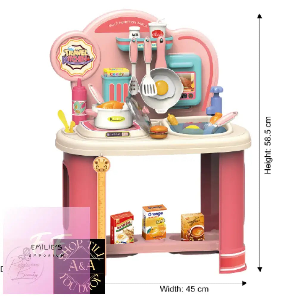 Pink Kids Kitchen Playset With Stove And 21 Accessories