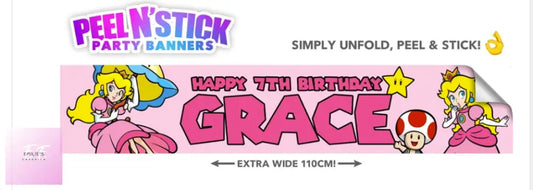 Princess Peach Mario Personalised Kids Birthday Party Banner