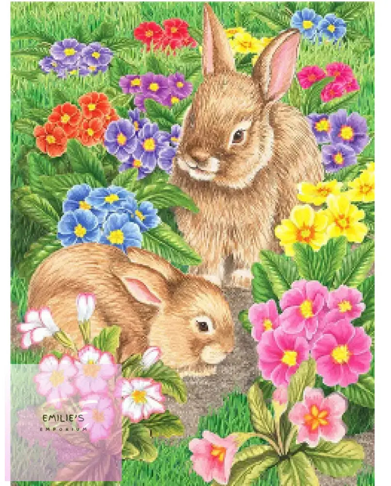 Rabbits In Bright Flowers 5D Diamond Art 20X25Cm