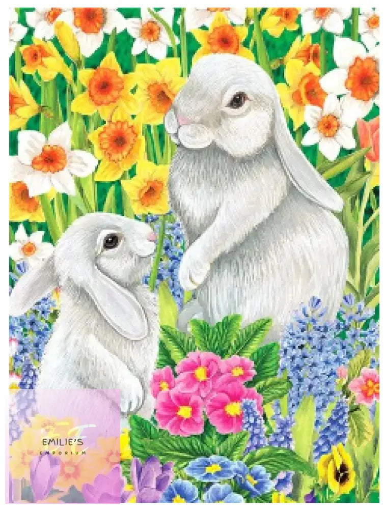 Rabbits In Bright Flowers 5D Diamond Art 20X25Cm