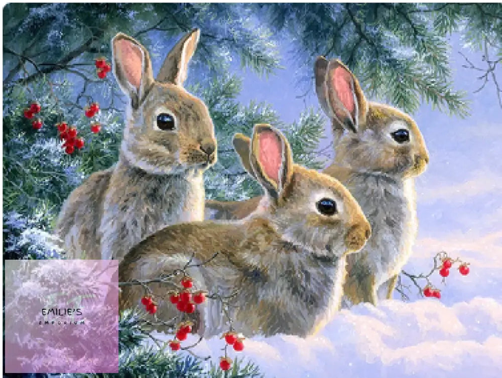 Rabbits In Snow 5D Diamond Art 20X25Cm