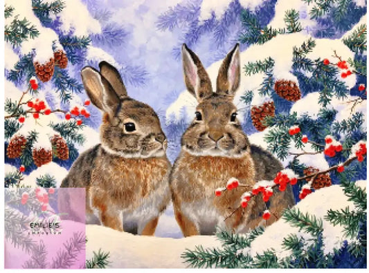 Rabbits In Snowy Background 5D Diamond Art 20X25Cm