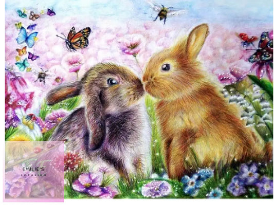 Rabbits Kissing With Butterflies Diamond Art 20X25Cm