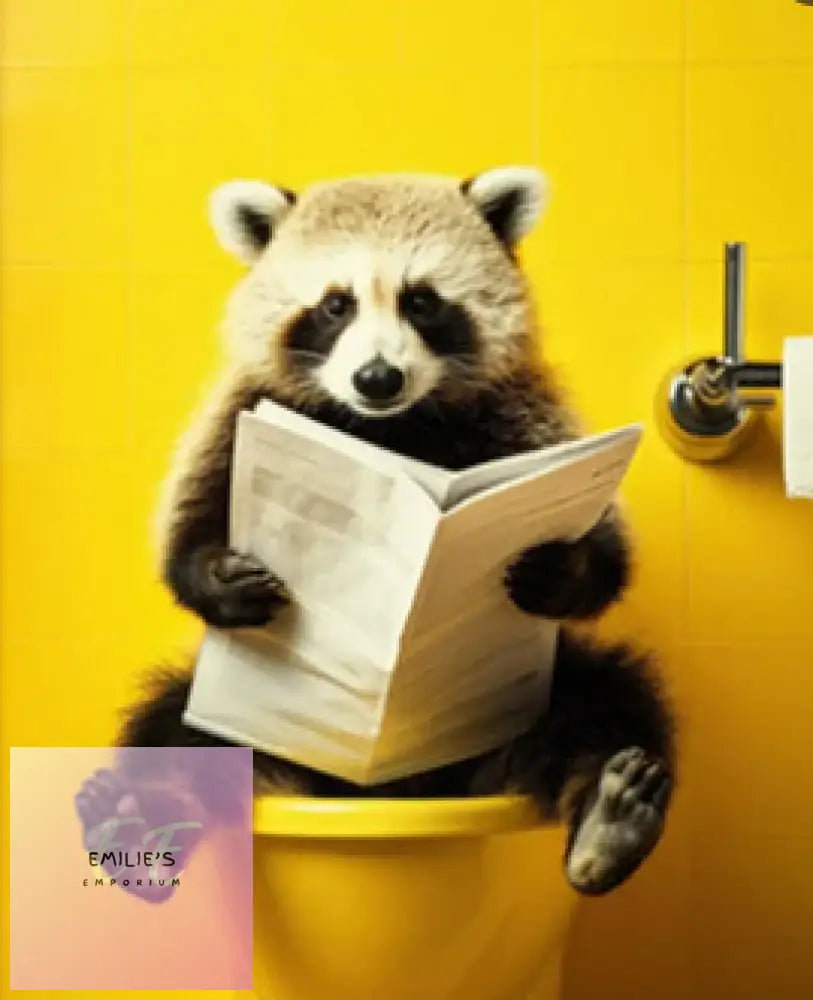 Raccoon On Yellow Toilet Reading Newspaper Diamond Art
