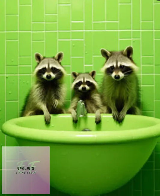 Raccoons Using Green Sink Diamond Art