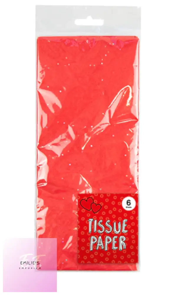 Red Glitter Tissue Paper - 6 Sheets