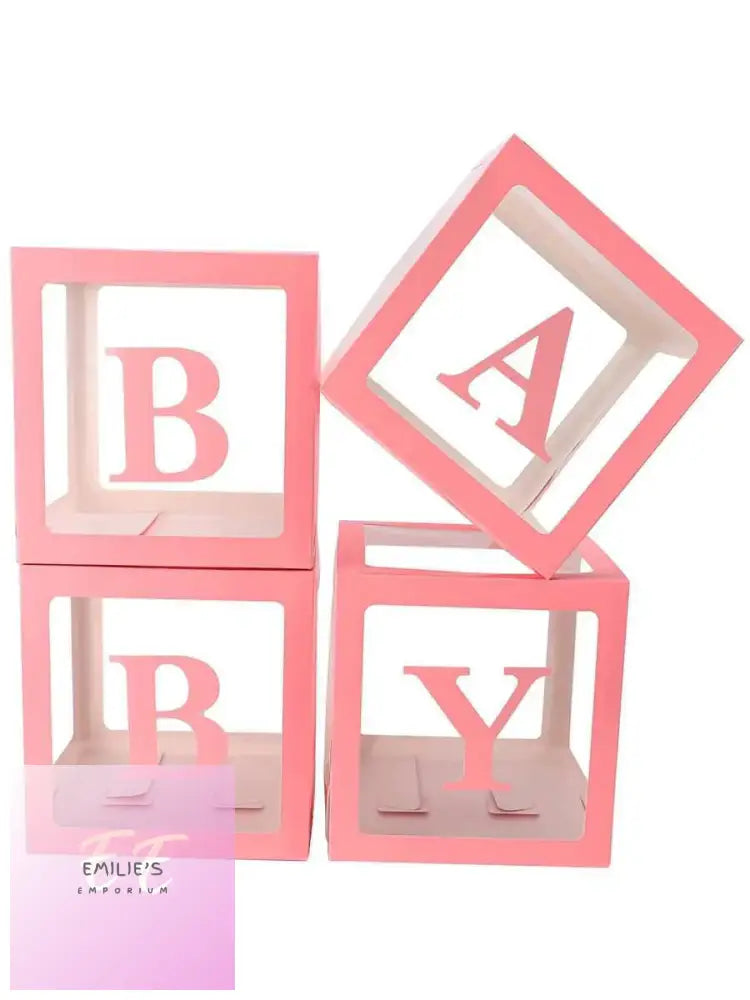 Set Of 4 - Baby Balloon Box Pink