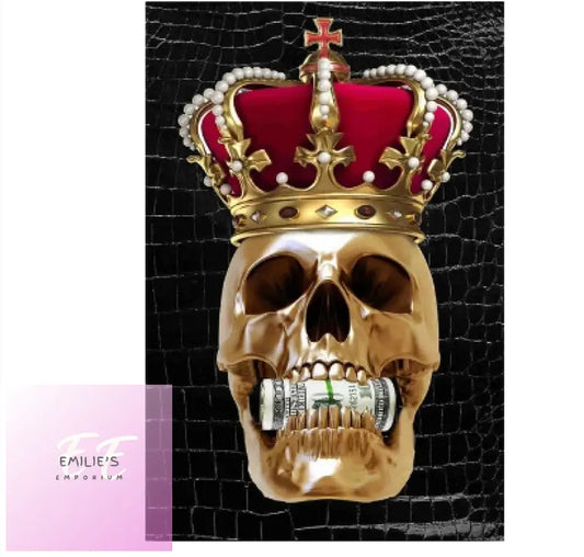 Skull Wearing Crown With Money In Mouth Diamond Art 20X30Cm