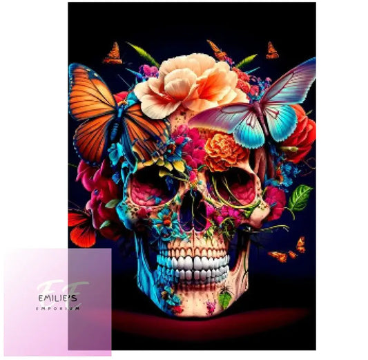 Skull With Flowers & Butterflies Diamond Art 20X30Cm