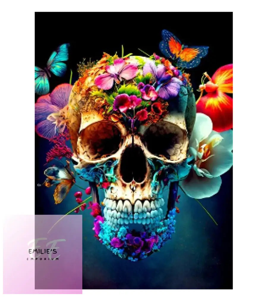 Skull With Flowers & Butterflies Diamond Art 20X30Cm